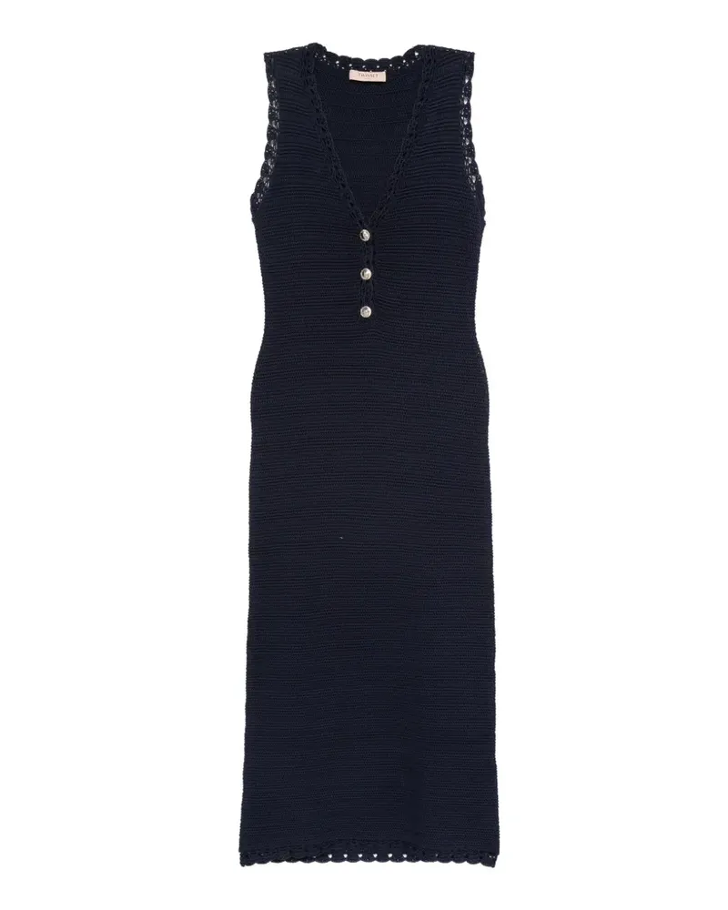 Twin-Set crochet-knit button-detail midi dress - Blau Blau