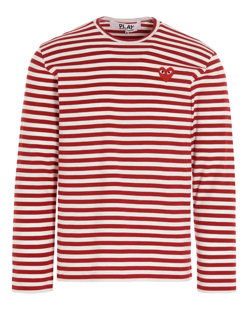 Comme des Garçons Gestreiftes T-Shirt mit Herz-Logo - Rot Rot