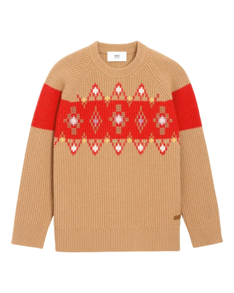 AMI Paris Oversized-Pullover mit Fair-Isle-Muster - Braun Braun