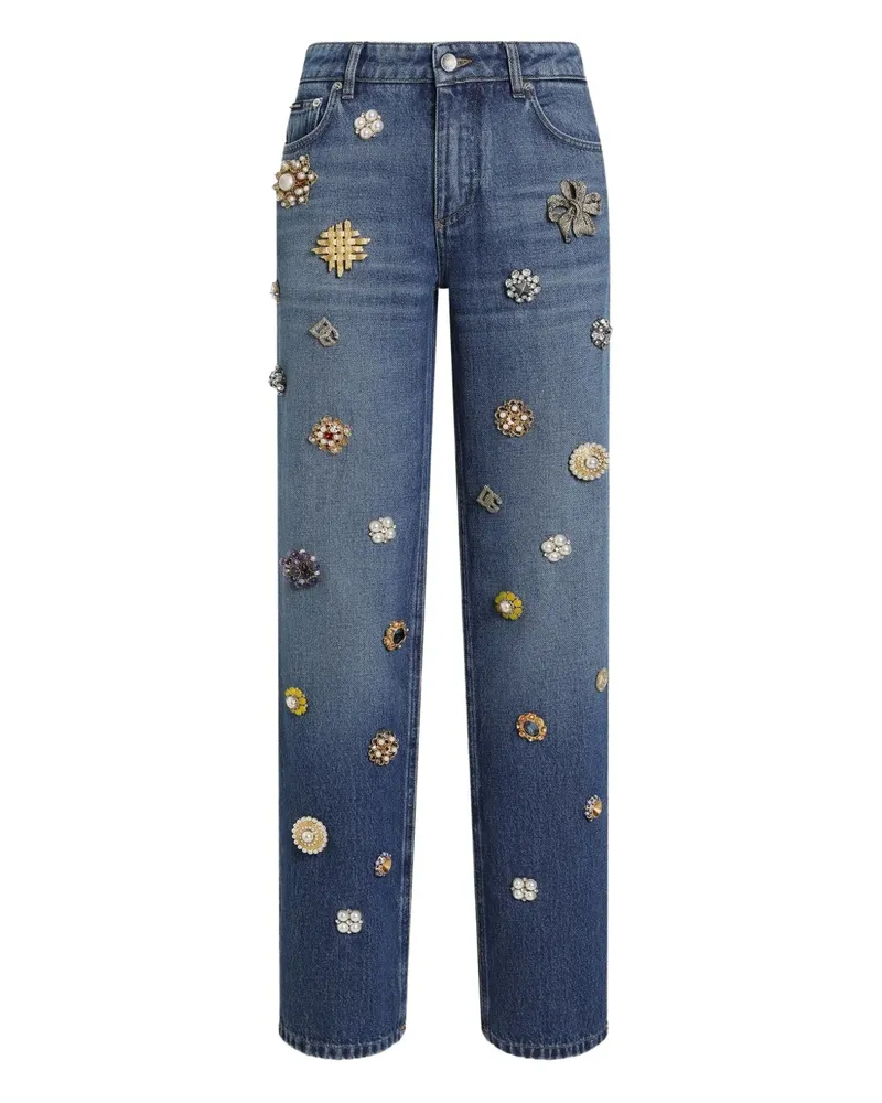 Dolce & Gabbana Gerade Jeans mit Stickerei - Blau Blau