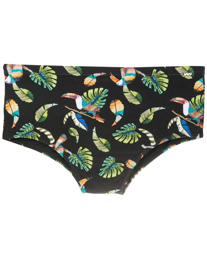 Amir Slama Badehose mit tropischem Print - Schwarz Schwarz
