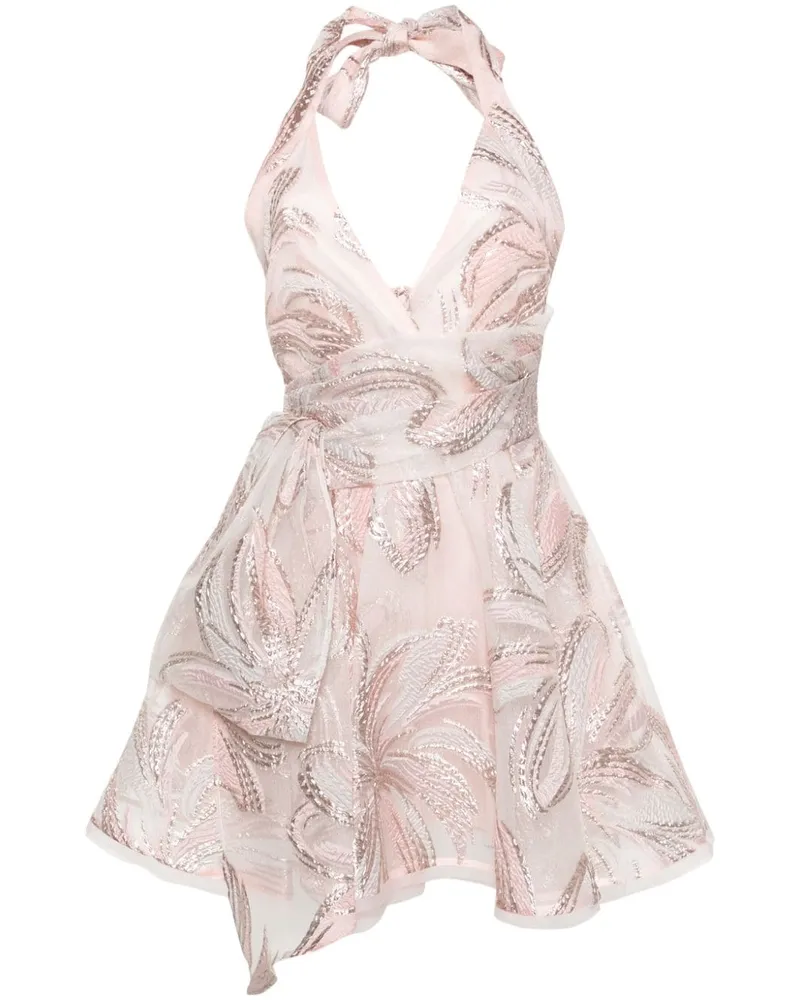 Talbot Runhof Gegurtetes Minikleid mit Blumenapplikation - Rosa Rosa