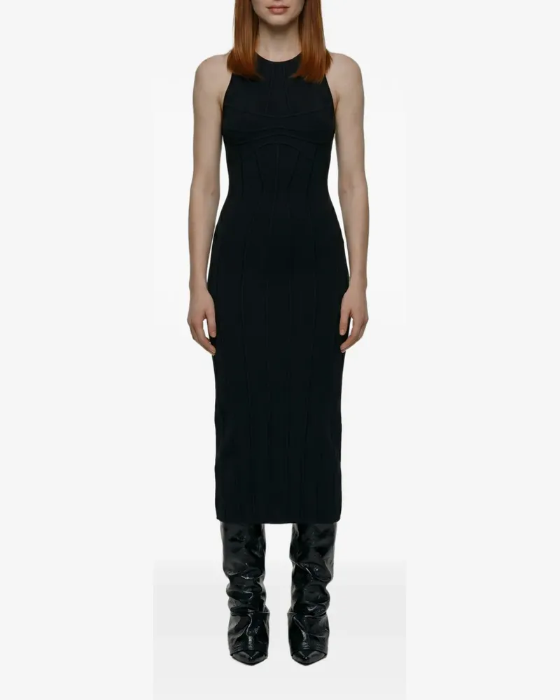 ATTICO Midikleid mit Rundhalsausschnitt - Schwarz Schwarz