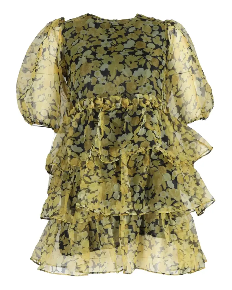 Ganni ruffled tiered floral-print mini dress - Gelb Gelb