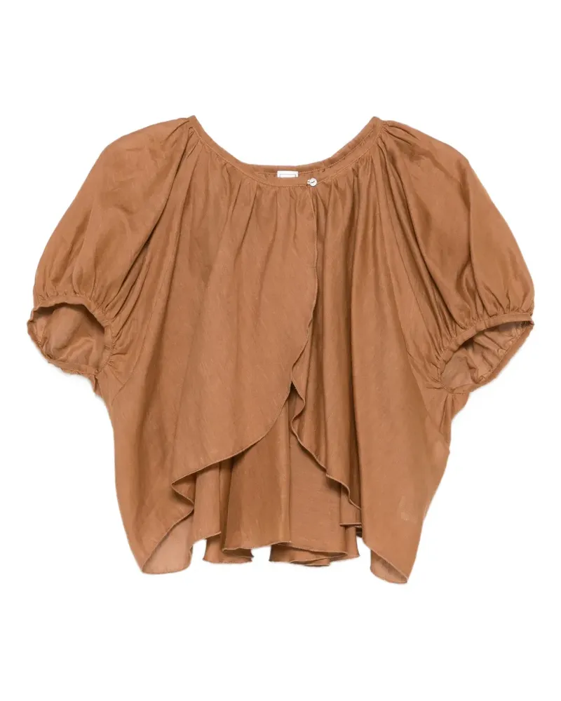 120% Lino puff-sleeve gathered blouse - Braun Braun