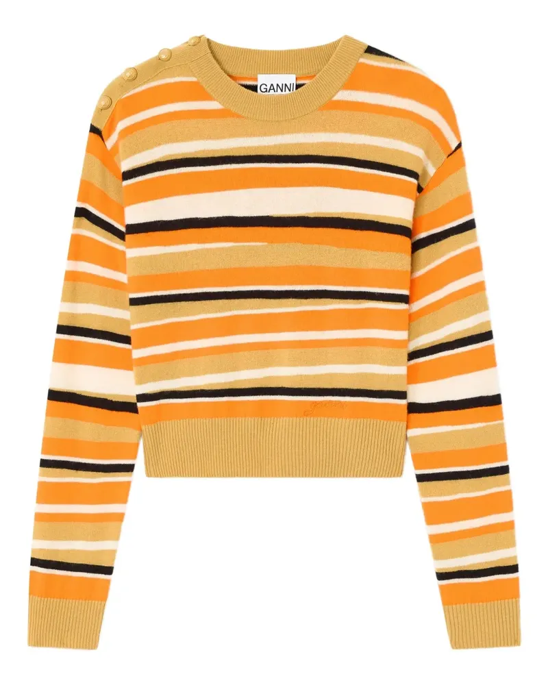 Ganni Gestreifter Pullover mit Knopfdetail - Gelb Gelb