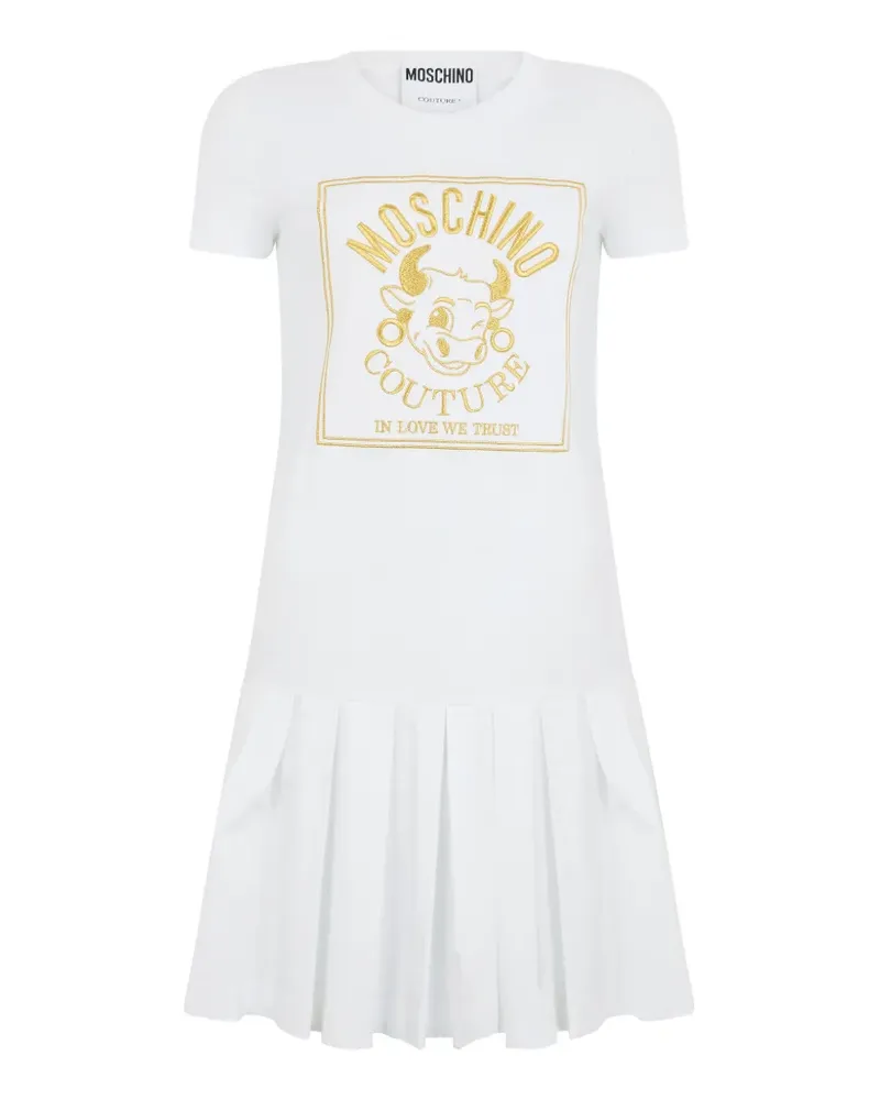Moschino logo-embroidered pleated dress - Weiß Weiß