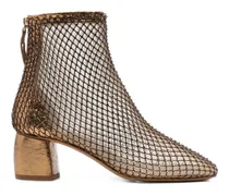 crystal-embellished mesh ankle boots - Gold