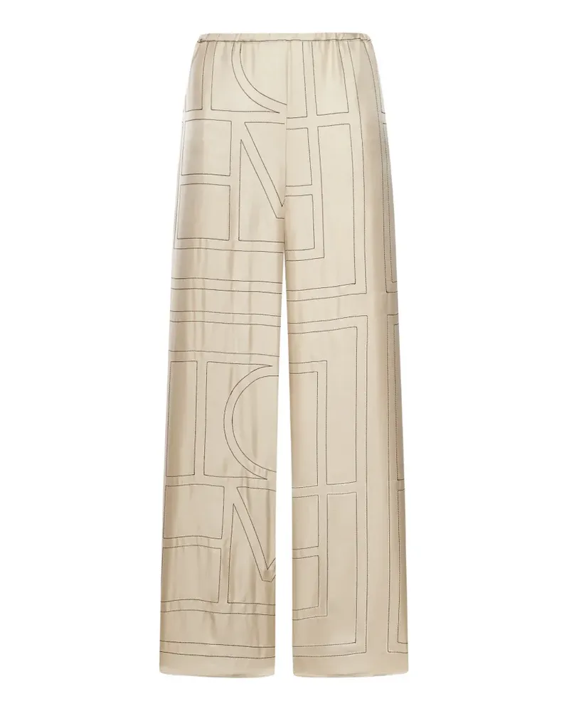 Totême monogram-print silk trousers - Nude Nude