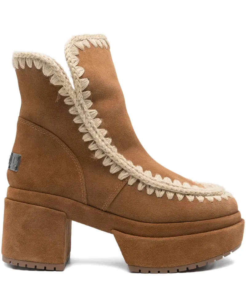 Mou Plateau-Stiefel mit Häkeldetail - Braun Braun