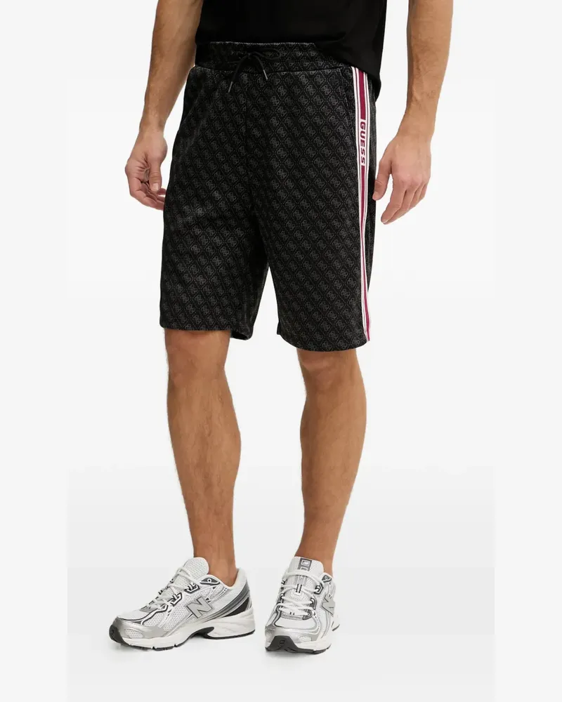 Guess monogram-print side-stripe shorts - Schwarz Schwarz
