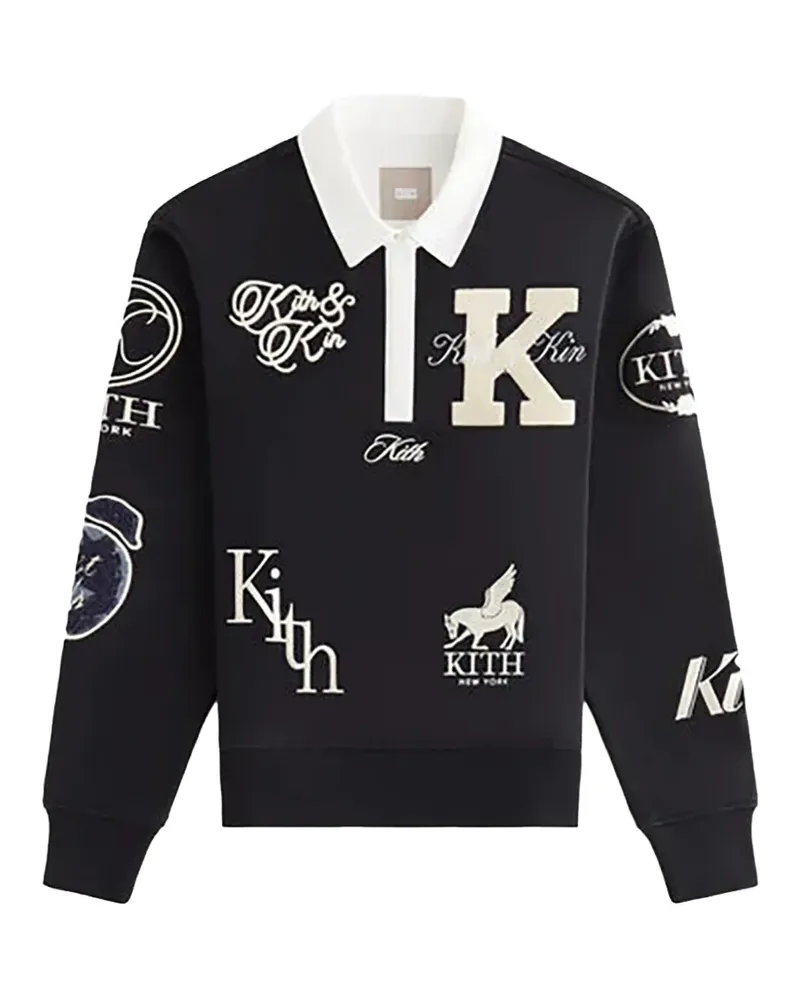 KITH Emery logo-patch long-sleeve polo shirt - Schwarz Schwarz