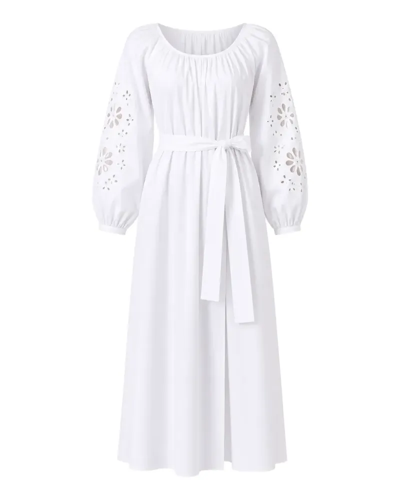 MEIMEIJ Gürtel-Maxikleid mit Lochstickerei - Weiß Weiß
