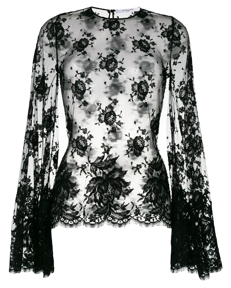 Givenchy Semi-transparente Bluse mit floraler Spitze - Schwarz Schwarz
