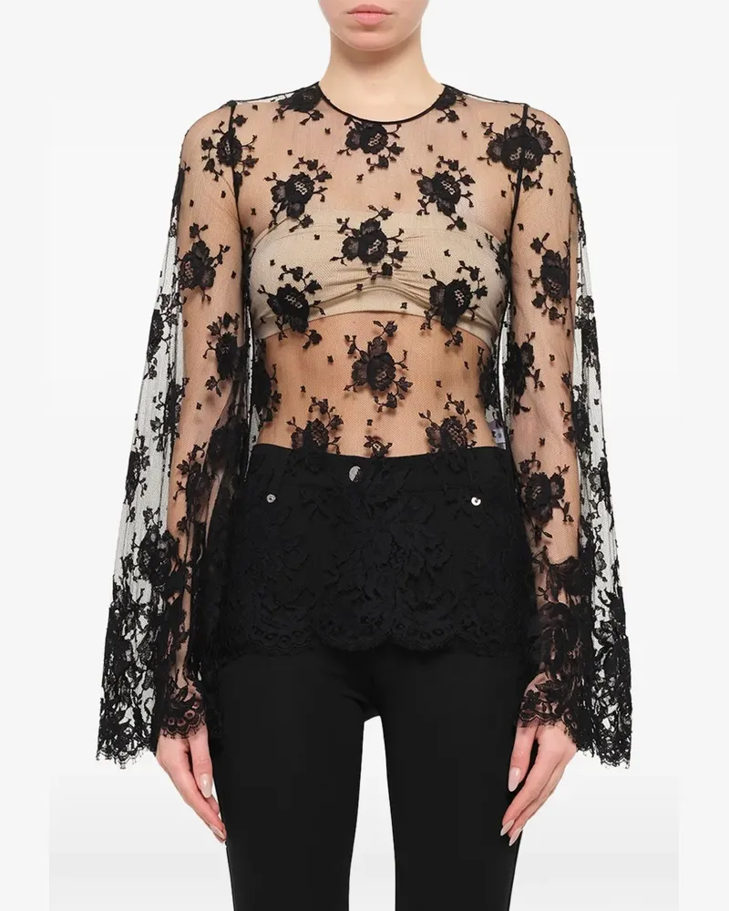 Givenchy Semi-transparente Bluse mit floraler Spitze - Schwarz Schwarz