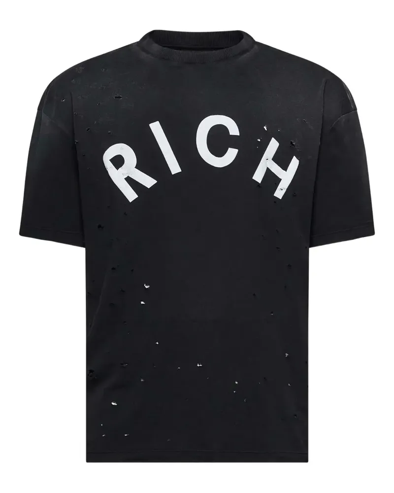 John Richmond Distressed-T-Shirt mit Logo-Print - Schwarz Schwarz
