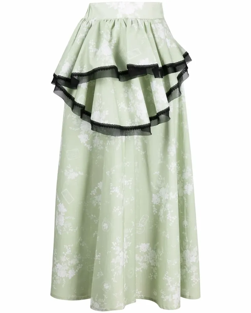 Ulyana Sergeenko Asymmetrischer Rock mit Blumen-Print - Grün Grün