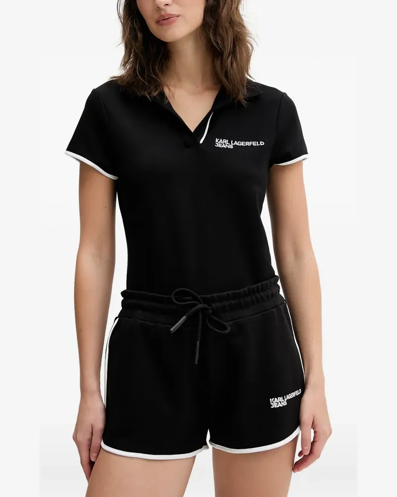 Karl Lagerfeld logo-embroidered contrast-trim polo shirt - Schwarz Schwarz