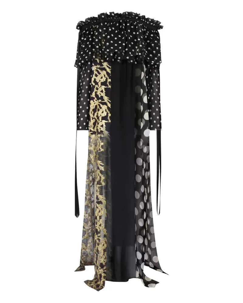 Nina Ricci Seiden-Maxikleid mit Polka Dots - Schwarz Schwarz