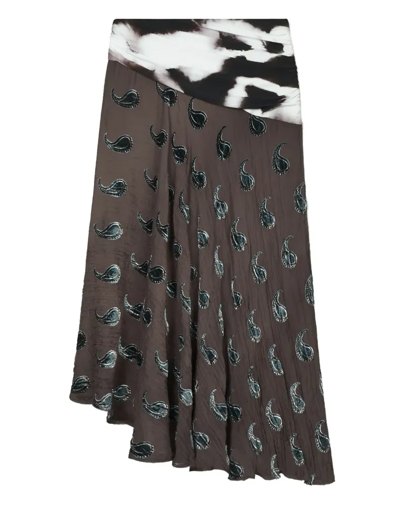 Tory Burch paisley-pattern asymmetric midi skirt - Braun Braun