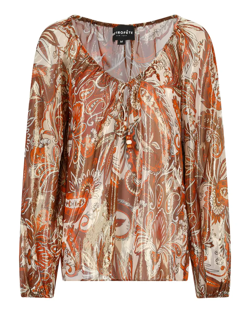 Retrofête Bluse im Metallic-Look mit Paisleymuster - Braun Braun