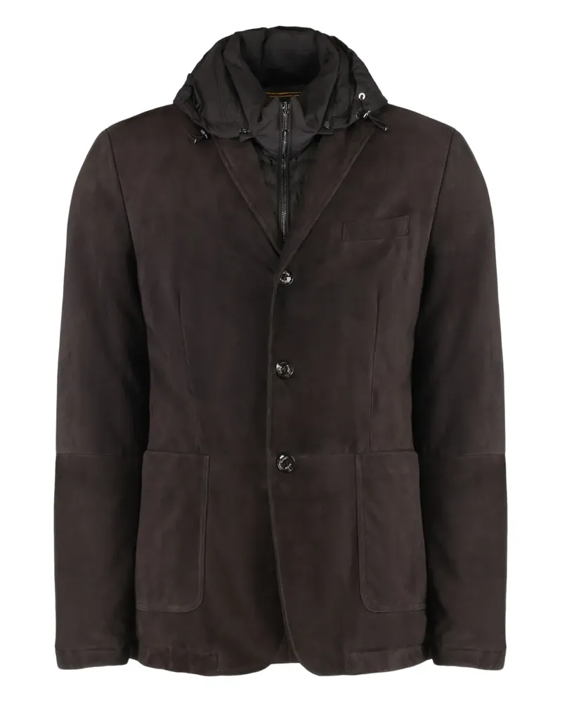 MOORER Lederjacke mit abnehmbarer Kapuze - Braun Braun