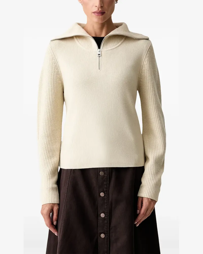 Marc O'Polo Gerippter Pullover mit Viertelreißverschluss - Nude Nude