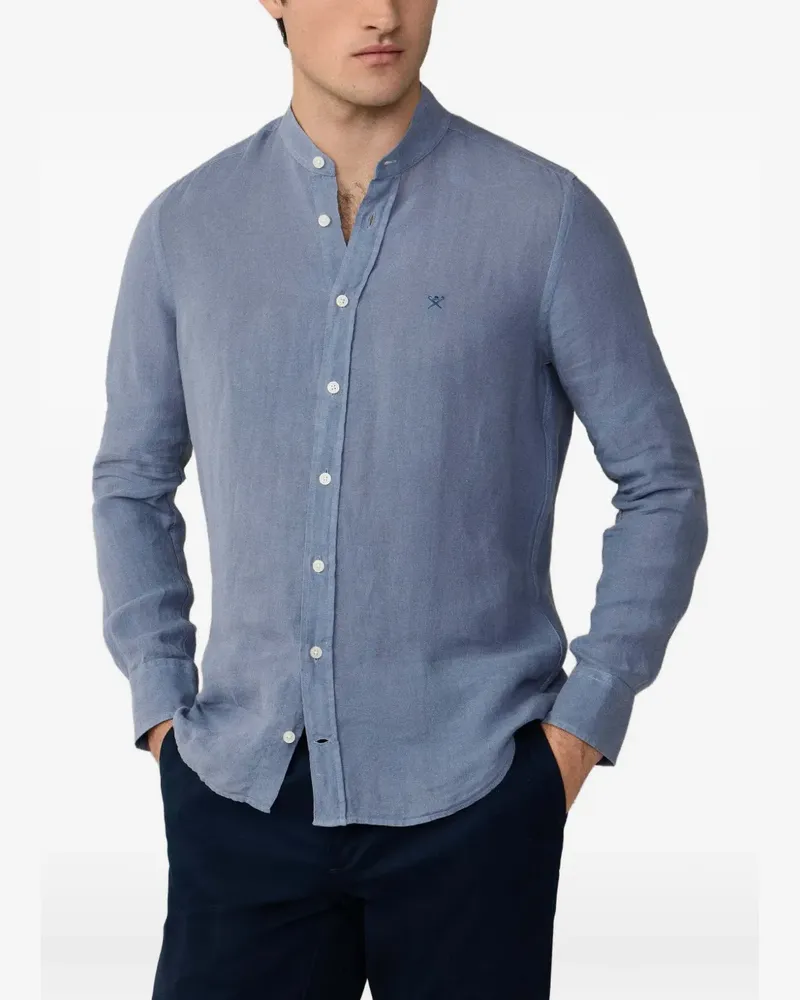 Hackett Stückgefärbtes Porter Leinenhemd - Blau Blau