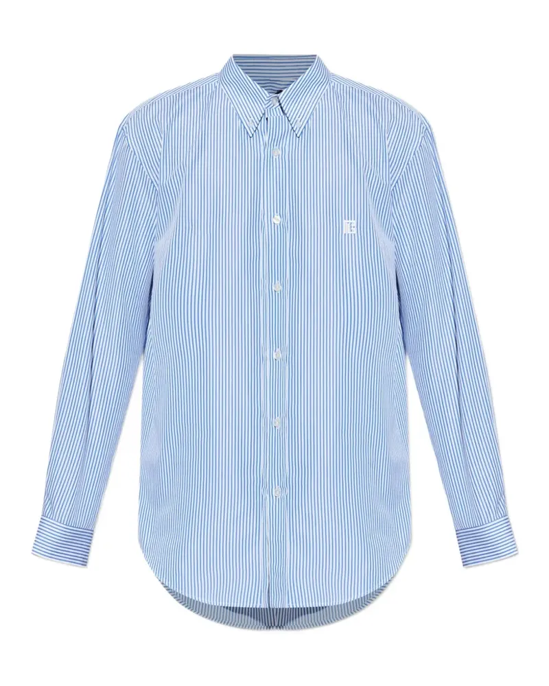 Balmain Gestreiftes Hemd mit Logo-Stickerei - Blau Blau