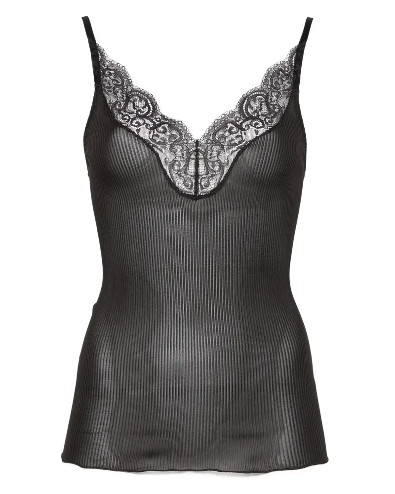 Saint Laurent Geripptes Tanktop mit Spitzenbesatz - Schwarz Schwarz