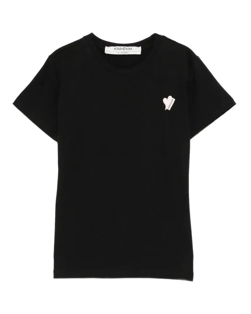KIMHEKIM T-Shirt mit kleinem Herz-Patch - Schwarz Schwarz