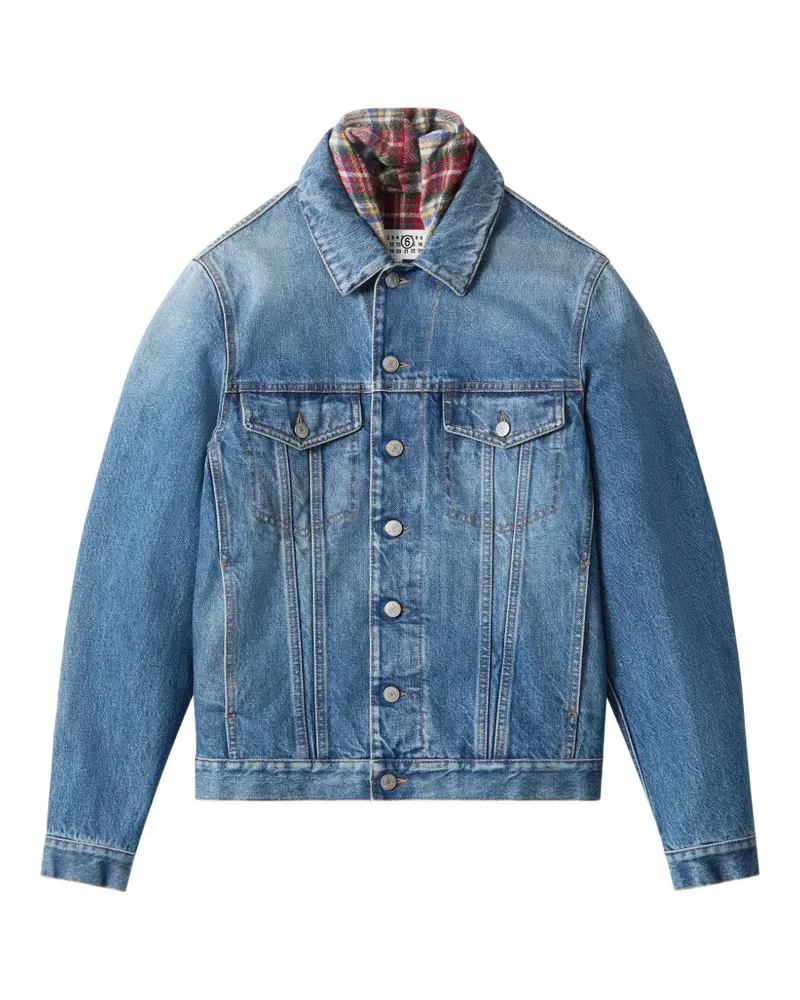 Maison Margiela Cropped-Jeansjacke mit kariertem Futter - Blau Blau