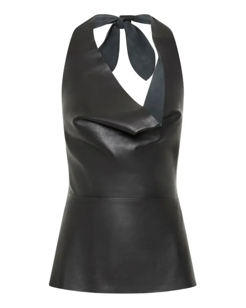St. Agni asymmetric draped leather top - Schwarz Schwarz