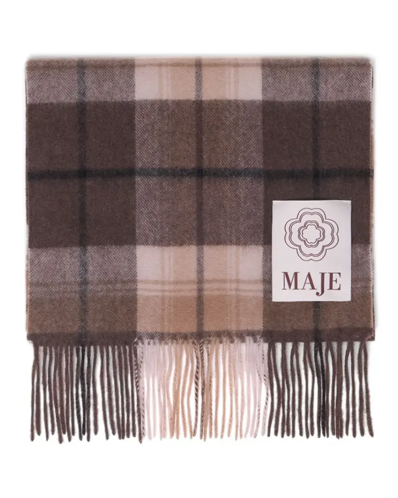 Maje Karierter Schal mit Fransen - Braun Braun