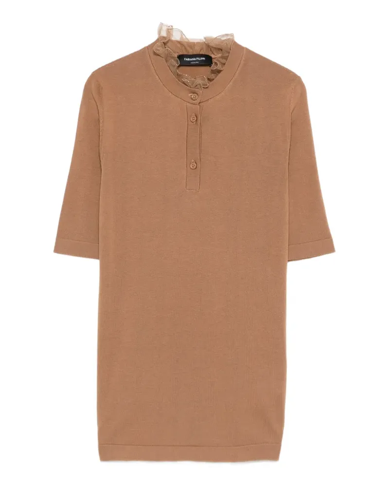 Fabiana Filippi ruffled buttoned T-shirt - Braun Braun