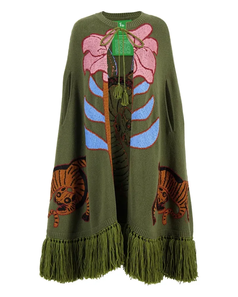 PAULA Cape mit Tigerblumen-Stickerei - Grün Grün