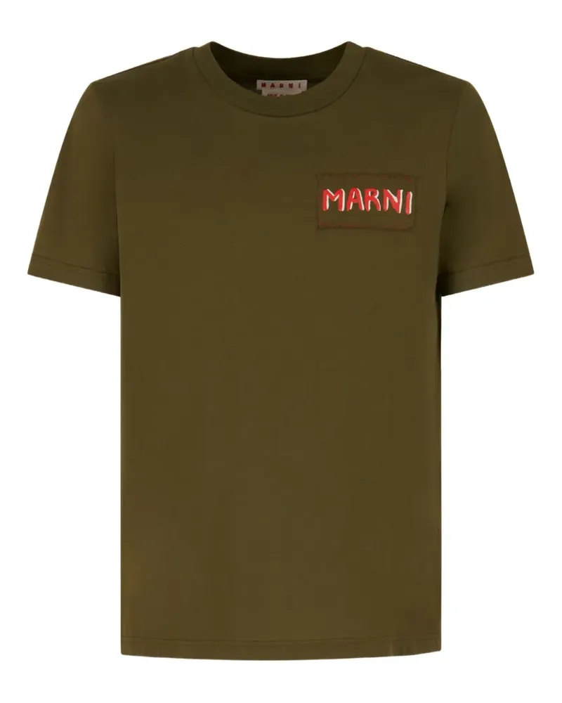Marni T-Shirt mit Logo-Patch - Grün Grün