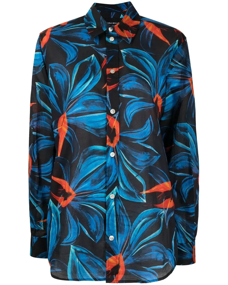 Louisa Ballou Night Blooming Flower Hemd - Blau Blau