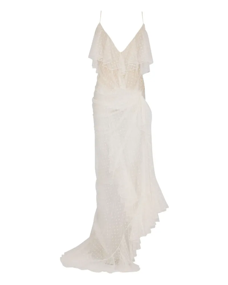 Balmain Maxikleid mit Spitzeneinsatz - Weiß Weiß
