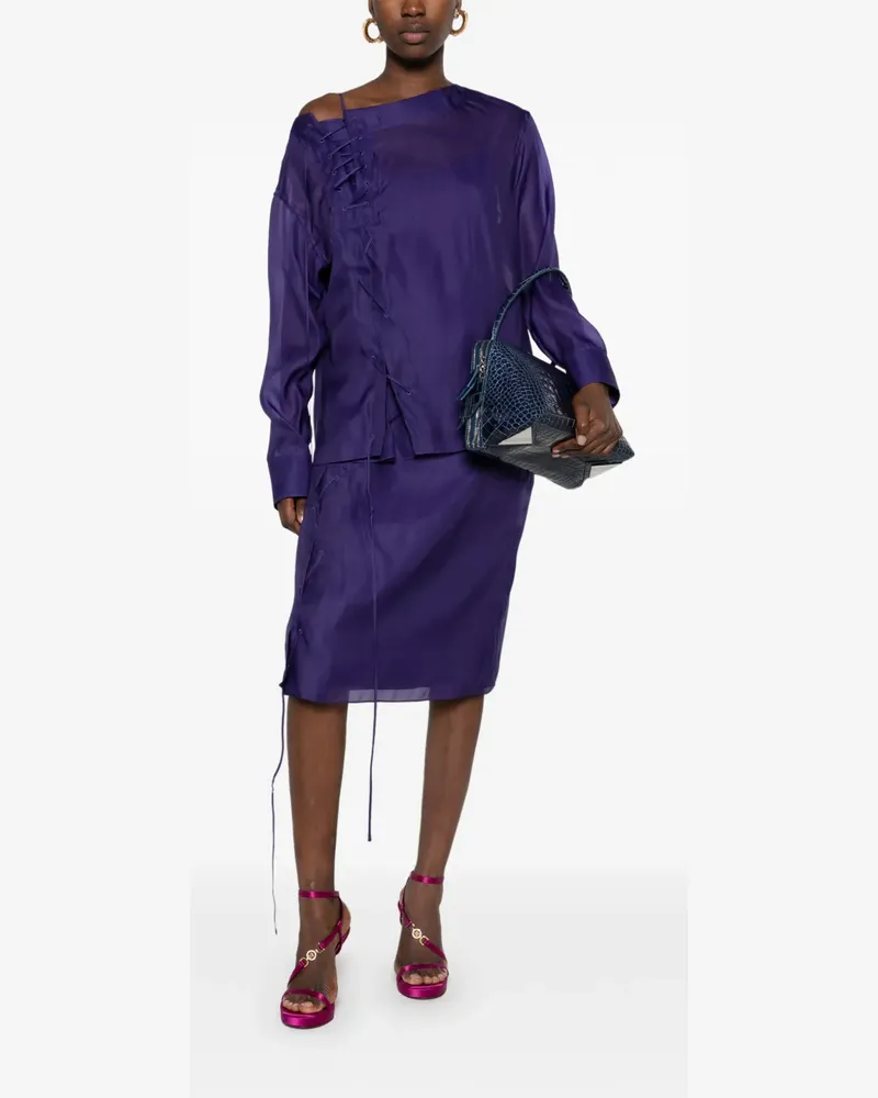 Ferragamo lace-up sheer midi straight skirt - Violett Violett