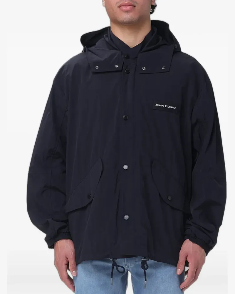 Armani Exchange Kapuzenjacke mit Logo-Patch - Blau Blau