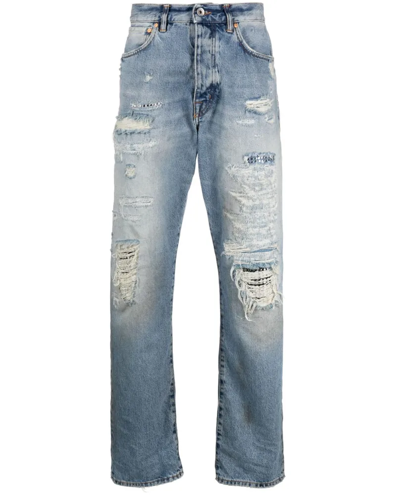 PURPLE BRAND Gerade Jeans im Distressed-Look Blau