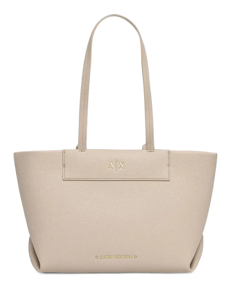 Armani Exchange logo-plaque pebbled tote bag - Nude Nude