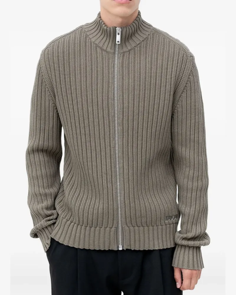 HUGO BOSS Gerippter Cardigan mit Reißverschluss - Grau Grau