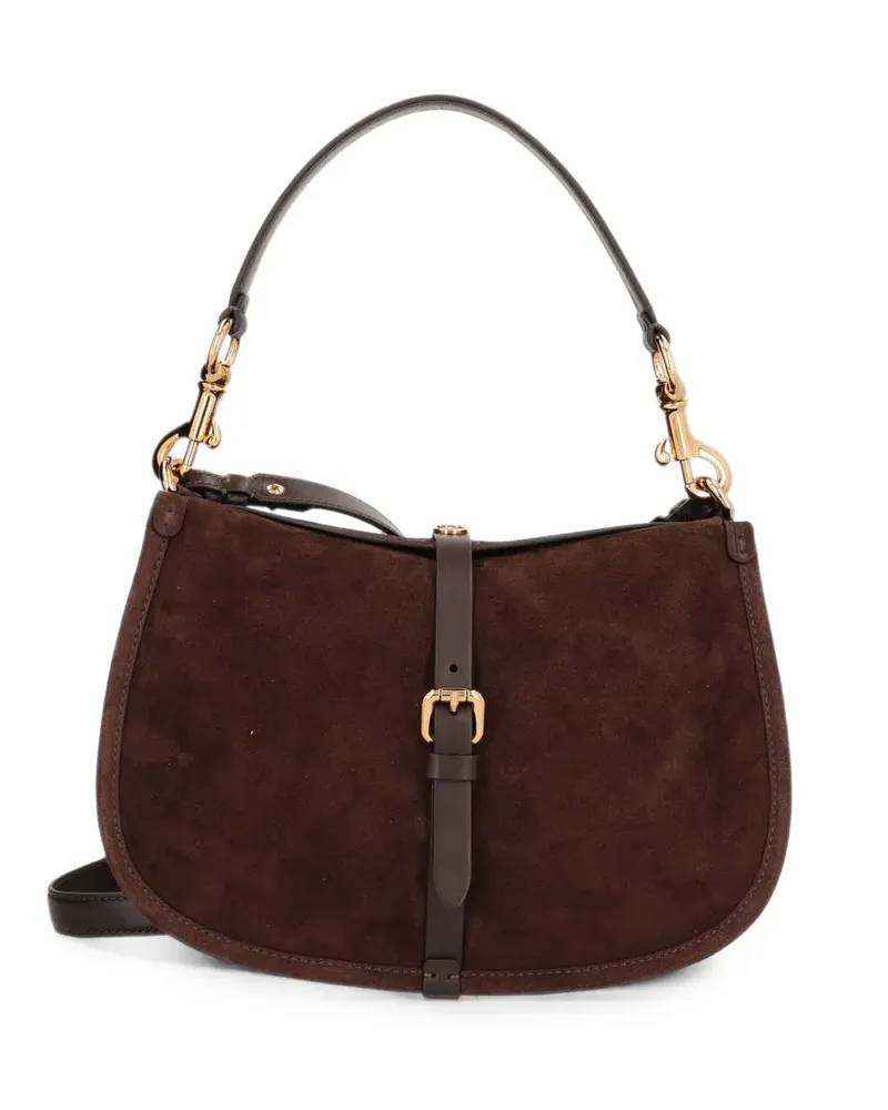 Etro Mittelgroße Pony Schultertasche aus Wildleder mit Schnalle - Braun Braun