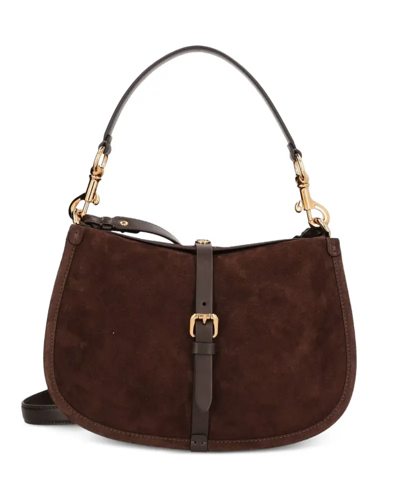Etro Mittelgroße Pony Schultertasche aus Wildleder mit Schnalle - Braun Braun
