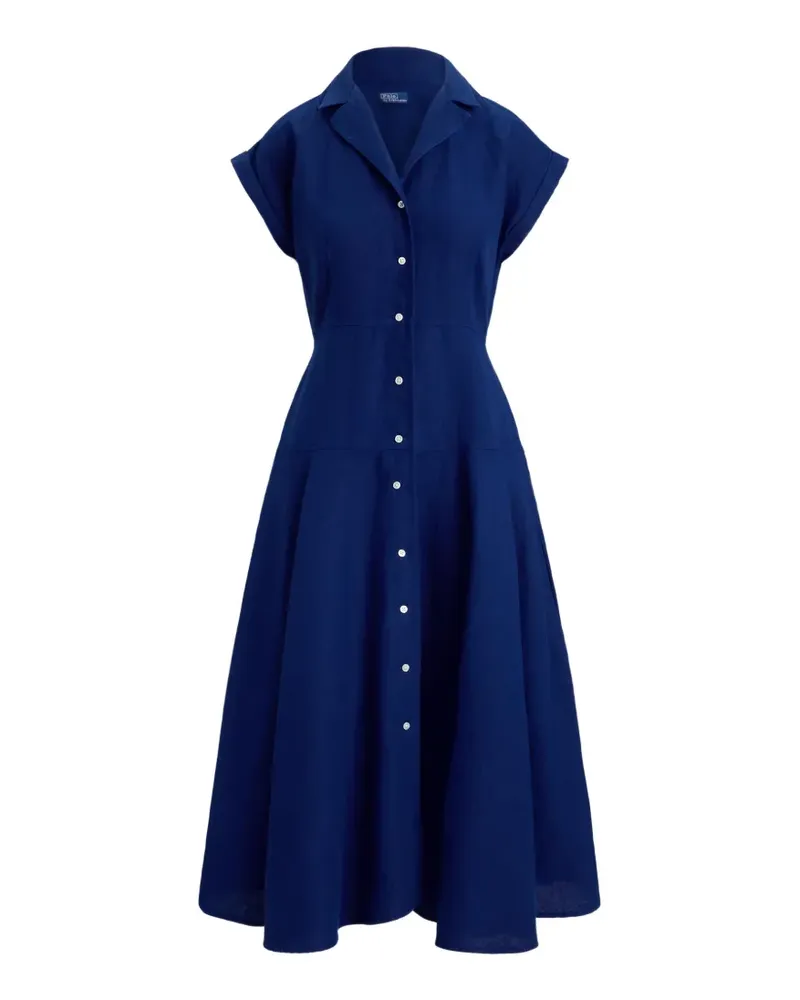 Ralph Lauren Midi-Hemdkleid aus Leinen in A-Linie - Blau Blau
