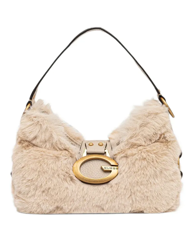 Guess Camden Mini-Schultertasche aus Faux Fur - Nude Nude