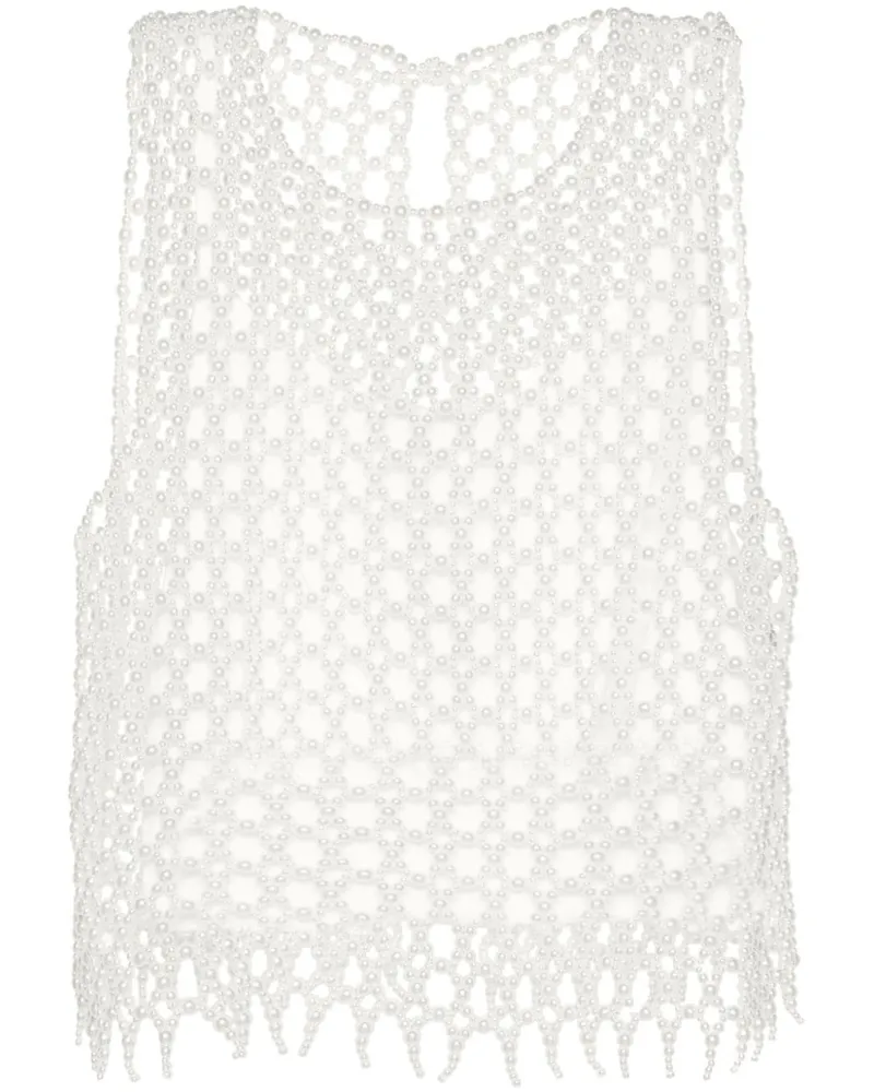 Maje Cropped-Oberteil mit Perlen - Weiß Weiß