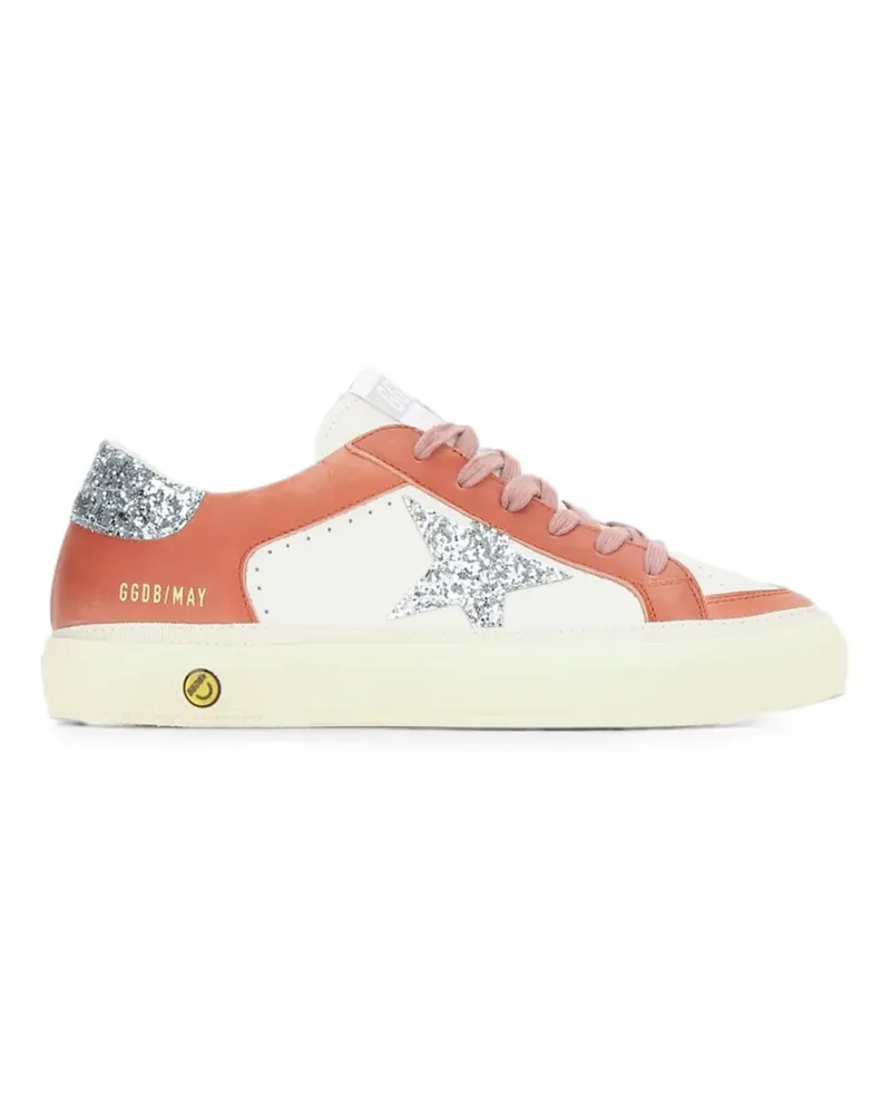 Golden Goose May glitter-star calf leather sneakers - Nude Nude
